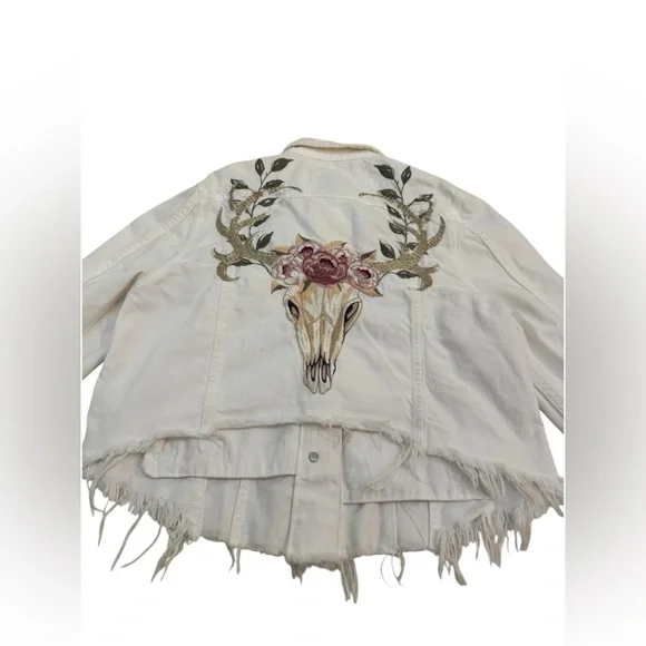 Driftwood Embroidered Western Denim Jacket Longhorn Floral Boho Trucker Medium - Picture 7 of 12